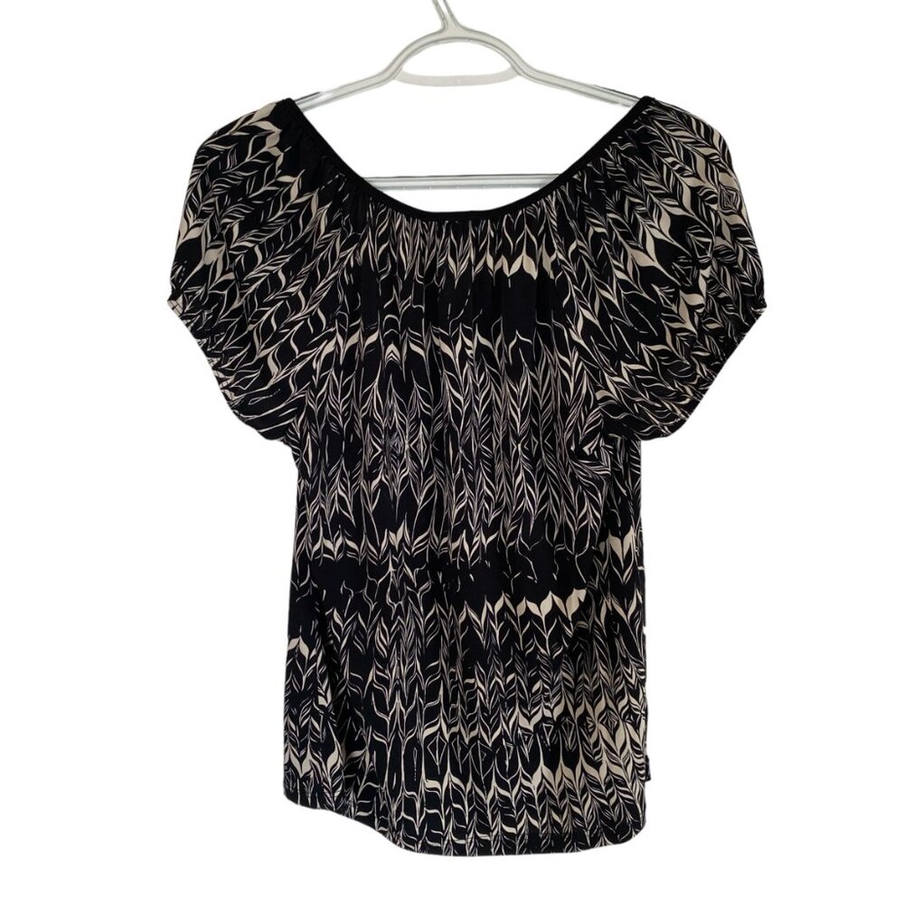 Perseption women's size petite large short sleeve black and cream patterned top - Picture 10 of 11